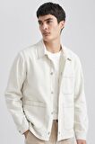 DeFacto Regular Fit Polo Yaka Keten Karışımlı Düğmeli Cepli Gömlek Ceket B4529AX24SPBG307
