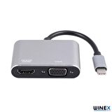 Winex 2in1 Type-C to 4K HDMI + VGA Çevirici ve Dönüştürücü Adaptör