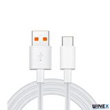 Winex 6A 100W UsbA to Type-C Hızlı Data ve Şarj Kablosu Beyaz