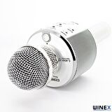 Winex UsbA+TF Sd Kart+3.5mm Aux Girişli Bluetooth Karaoke Mikrofonu Gümüş