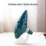 Valkyrie Ocarina 12 Delik Ocarina Seramik Alto C Ocarina Flüt Mavi Ocarina Sualtı Müzik Nefesli Enstrüman Yeşil