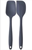 Silikon Kaşık Spatula Seti 2lı Büyük Boy Yanmaz Yapışmaz Çizmez Gri