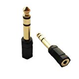 stereo kulaklık mikrofon çevirici 6,3mm erkek to 3,5mm dişi gold