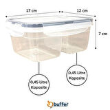 By Nevser® 2 Bölmeli 0,45+0,45 Litre Kilitli Kapaklı Erzak Saklama Kabı LC-524