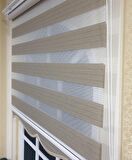 Zebra Stor Perde Organze Koyu Bej Gümüş Simli Etek Dilimli STB910