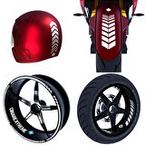 Moto Rider 4'lü Sticker Seti Reflektif Gri İç Dış Jant Şeridi Kask ve Çamurluk Çınar Extreme 