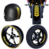 Moto Rider 4'lü Sticker Seti Reflektif Sarı İç Dış Jant Şeridi Kask ve Çamurluk Çınar Extreme 