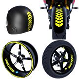 Moto Rider 4'lü Sticker Seti Floresan Sarı İç Dış Jant Şeridi Kask ve Çamurluk Çınar Extreme 