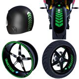 Moto Rider 4'lü Sticker Seti Orman Yeşili İç Dış Jant Şeridi Kask ve Çamurluk Çınar Extreme 