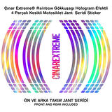 Çınar Extreme® Rainbow Gökkuşağı Hologram Efektli 4 Parçalı Kesikli Motosiklet Jant Şeridi Sticker 