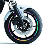 Çınar Extreme® Rainbow Gökkuşağı Hologram Efektli 4 Parçalı Kesikli Motosiklet Jant Şeridi Sticker 