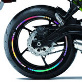 Çınar Extreme® Rainbow Gökkuşağı Hologram Efektli 4 Parçalı Kesikli Motosiklet Jant Şeridi Sticker 