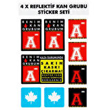 Çınar Extreme® A Rh- (Negatif) Kaskımı Çıkartma Yazılı 7 Parçalı Reflektif Kan Grubu Sticker Seti 