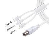 Pmr 3 in 1 Type c-Lightning- Micro usb to Type B Printer Kablosu