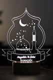 Hoşgeldin Ya Şehr-i Ramazan Figürlü Dekoratif Hediye Led Masa Lambası | 7 Işık Rengi | Ahşap Taban