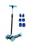 3 Tekerlekli Frenli Led Işıklı Yükseklik Ayarlı Çocuk Twist Scooter Mavi Renk 3+ Yaş Dizlik Seti Hed