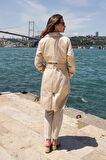 Pastelastore %100 Pamuk Gabardin Midi (95cm) Astarlı Kemerli Kadın Trençkot 1113
