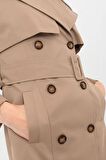 Pastelastore %100 Pamuk Gabardin Midi (95cm) Astarlı Kemerli Kadın Trençkot 1113