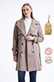Pastelastore Esnek Pamuk Gabardin Midi (95cm) Astarsız Kadın Trençkot 1118