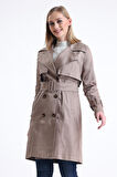Pastelastore Esnek Pamuk Gabardin Midi (95cm) Astarsız Kadın Trençkot 1118