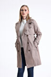 Pastelastore Esnek Pamuk Gabardin Midi (95cm) Astarsız Kadın Trençkot 1118