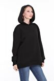 Pastelastore Pamuklu Kapüşonlu 3 İplik Şardonlu Kalın Oversize Sweatshirt