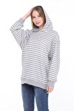 Pastelastore Çizgili Triko Oversize Sweatshirt