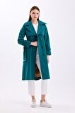 Pastelastore %100 Pamuk Gabardin Uzun (110cm) Astarlı Kemerli Kadın Trençkot 1111