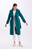 Pastelastore %100 Pamuk Gabardin Uzun (110cm) Astarlı Kemerli Kadın Trençkot 1111