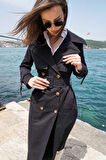  Pastelastore %100 Pamuk Gabardin Uzun (110cm) Astarlı Kemerli Kadın Trençkot 1111