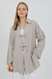 %100 Pamuk Keten Cepli Bağcıklı Kadın Kimono 1165 – Gömlek Yaka, Nefes Alan Kumaş