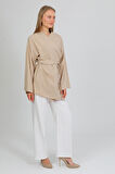 %100 Pamuk Keten Cepli Kemerli Yazlık Kadın Kimono 1166 - Nefes Alan Doğal Kumaş
