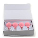 Silikon Vakumlu Cam Yüz Masaj Kupası 4'lü Set Pembe Renk