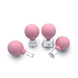 Silikon Vakumlu Cam Yüz Masaj Kupası 4'lü Set Pembe Renk