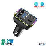Winex G39 Fm Handsfree Bluetooth Modülatör MP3 Player Type-C Çıkışlı Araç Şarj Aleti