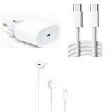 ScHitec 3in1 İphone 15/16 Uyumlu PD35W Şarj Aleti - 6A 66W Type-C to Type-C Örgülü Kablo - Type-C Earpods Kablolu Kulaklık