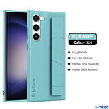 ScHitec Samsung Galaxy S24 Uyumlu Premium  Case Parmak Askılı Telefon Kılıfı Açık Mavi