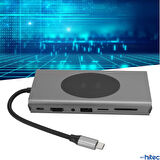 ScHitec 15in1 Hub Kablosuz Şarj/Type-C to 4K HDMI/UsbA 3.0/TF SD/VGA/3.5mm/AUX/PD/RJ45 Gigabit Ethernet Dönüştürücü Adaptör