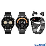 ScHitec Watch Ultra 12 Amoled Ekran WaterProof Akıllı Saat 3 Kordonlu Siyah