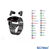 ScHitec Watch Ultra 12 Amoled Ekran WaterProof Akıllı Saat 3 Kordonlu Siyah