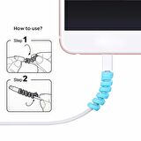 BUFFER® 4'lü Apple, Android Şarj Aleti Kablosu Koruyucu Silikon Spiral Yay Aparat 