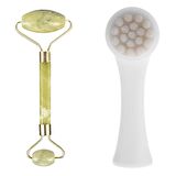 BUFFER® 2'li Set Çift Taraflı Cilt Temizleme Fırçası ve Yeşim Taşı Çift Taraflı Cilt Masaj Aleti