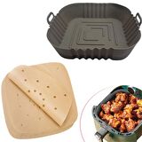BUFFER® Silikon Fırın Ve Airfryer Kare Gri Pişirme Matı 20 Cm Ve 100 Adet Kullan-At Yağlı Kağıt