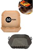 BUFFER® Isıya Dayanıklı Silikon Airfryer Gri Kare Pişirme Matı 20 Cm Ve 50 Adet Pişirme Kağıdı