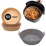 BUFFER® Renkli Silikon Airfryer Gri Pişirme Matı 20 Cm ve 50 Adet Pişirme Kağıdı