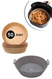 BUFFER® Renkli Silikon Airfryer Gri Pişirme Matı 20 Cm ve 50 Adet Pişirme Kağıdı