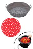 Kırmızı Silikon Fırın Ve Airfryer Yuvarlak Model Pişirme Matı Ve Gri Pişirme Matı 20 Cm