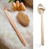 BUFFER®At Kılı Selülit Karşıtı Ahşap Banyo Fırçası+ Çift Taraflı Silikon Yumuşak Banyo Hamam Lifi 