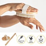 BUFFER®At Kılı Selülit Karşıtı Ahşap Banyo Fırçası+ Çift Taraflı Silikon Yumuşak Banyo Hamam Lifi 