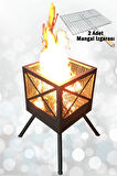 Ateş Çukuru 2 Adet Mangal Izgaralı Bahçe Şöminesi Barbekü Soba Firepit Ateş Çanağı